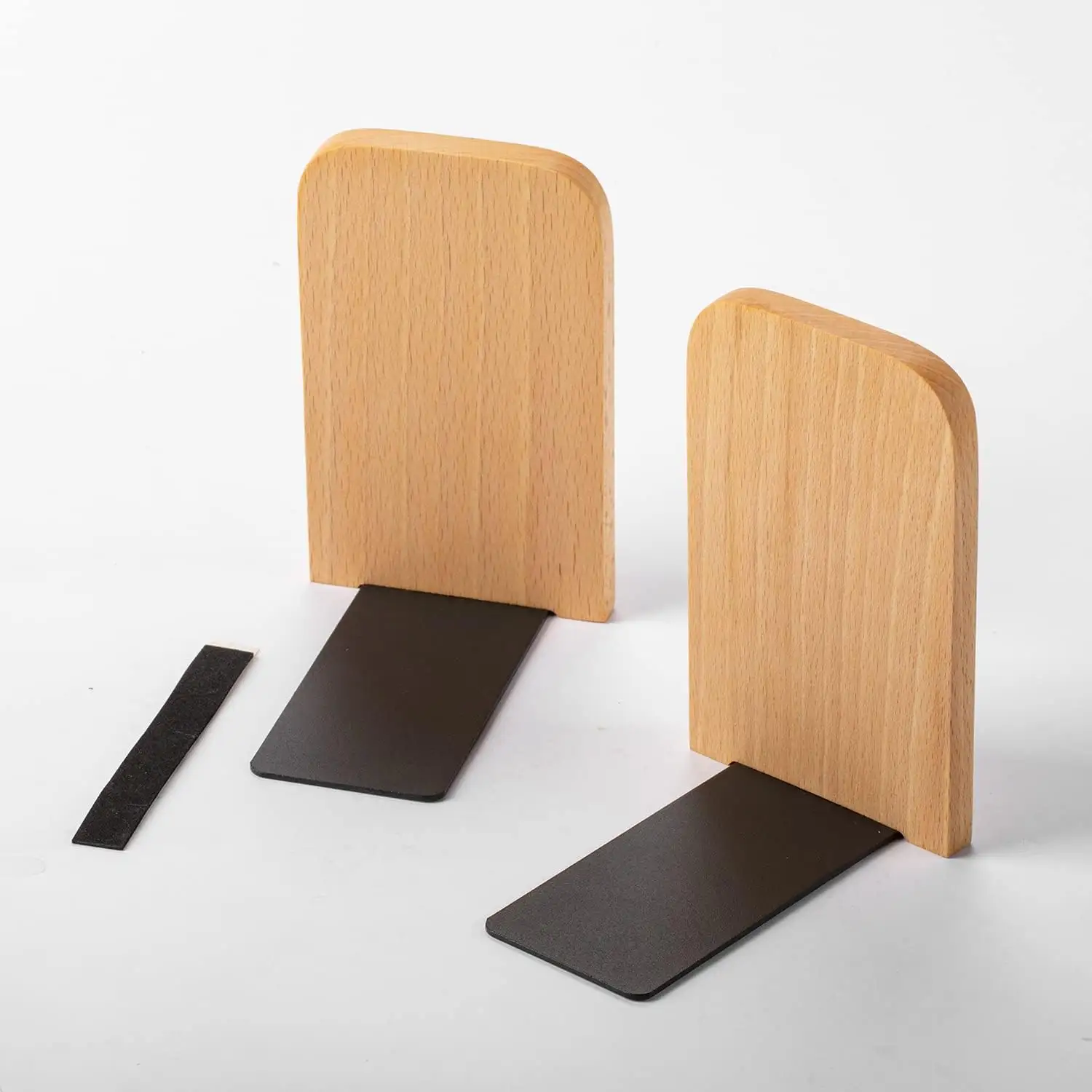 Wood Book Ends for Shelves, Wooden Bookend Support for Books and Movies