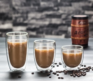 Tazza per Bevande <span class=keywords><strong>in</strong></span> <span class=keywords><strong>Vetro</strong></span> Trasparente <span class=keywords><strong>a</strong></span> Doppio Strato Resistente alle Alte Temperature, Senza Manici e Coperchio, per <span class=keywords><strong>Acqua</strong></span>/Latte/Caffè - Product Image 2