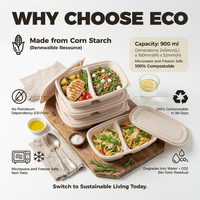 Boîtes alimentaires jetables en amidon de maïs à 2 compartiments de 900 ml, contenants à emporter compostables pour restaurants
