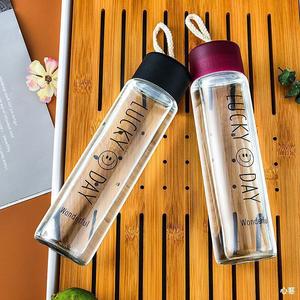 Bouteille d'eau en verre transparent/givré 360 ml avec <span class=keywords><strong>logo</strong></span> personnalisé, gourde portable pour l'extérieur, cadeaux Lucky Day, vaisselle en verre - Product Image 5
