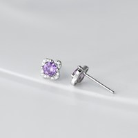 Auffällige Lila Kubische Zirkonia Ohrstecker Modische Blumenform 925 Sterling Silber Ohrringe Schmuck für Frauen