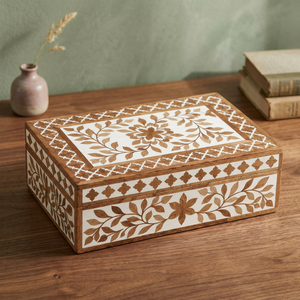 Creative Design Wood & Resin Inlay Jewelry <b>Box</b> Rectangle Storage Case 10 Inch Floral Pattern Decorative Jewelry Organizers <b>Box</b> - Product Image 1