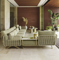 Nouvelle combinaison canapé et table basse d'extérieur, mobilier de jardin en rotin tressé pour cour, balcon et terrasse