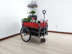 Chariot utilitaire pliable robuste - Chariot de jardin en tissu rouge et noir avec grandes <span class=keywords><strong>roues</strong></span> et poignée télescopique pour le transport en extérieur - Product Image 6