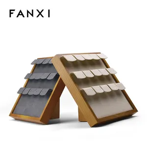 FANXI Groothandel Aangepaste Solid Hout Sieraden Display Stand Fashion Opbergrek Opknoping Earring Display Houder