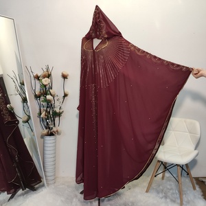 2258# Ramadan Luxury Arabic Bat Sleeves Abaya With Hat Rhinestone Beaded Pearls <b>Maxi</b> Dresses Abaya Kimono Muslim 2020 - Product Image 2