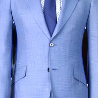 Ensemble de costume deux pièces pour homme, costume bleu clair texturé et ajusté avec revers cranté, blazer slim et pantalon assorti