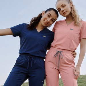 Divise Ospedaliere Unisex Blu Navy con Numerosi Tasche, Alta Qualità, Servizio OEM, Tessuto Pettinato in Poliestere/Rayon/<span class=keywords><strong>Spandex</strong></span> - Product Image 1