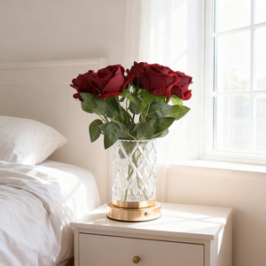 แจกันไฟ LED พร้อมดอกไม้ประดิษฐ์ - ควบคุมด้วยการสัมผัส แสงสีขาวอบอุ่น ชาร์จผ่าน USB โคมไฟตั้งโต๊ะสำหรับตกแต่งห้องนอนและเป็นของขวัญ - Product Image 3