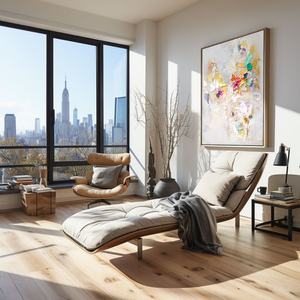 Peinture à l'huile texturée minimaliste encadrée, art mural artisanal pour la décoration de salons d'hôtels haut de gamme - Product Image 3