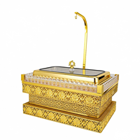 Plat à chafing rectangulaire de luxe 9L doré en acier inoxydable avec éclairage pour buffets, réceptions et événements traiteur