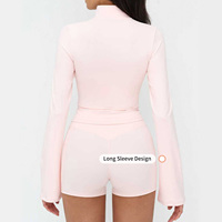 Veste de yoga d'hiver pour femmes, col montant, fermeture éclair, manches trompette, évacuation de l'humidité, haut de sport pour la course en plein air