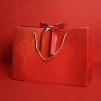 Sacs cadeaux en papier de qualité supérieure Red Lantern avec ruban, sacs d'emballage manuels pour le Nouvel An et les fêtes annuelles, logo personnalisé disponible