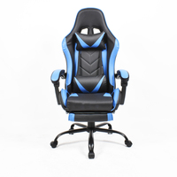 Silla de ordenador de cuero ergonómica personalizada, silla reclinable para juegos azul claro con reposapiés