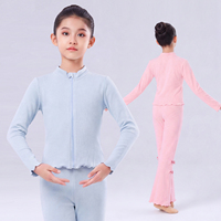 Conjunto de 2 Piezas de Danza para Niñas, Otoño-Invierno, Chaqueta con Cierre y Cuello Alto de Forro Polar y Pantalones Acampanados, Traje Cálido para Práctica de Ballet