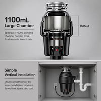 Triturador de Residuos Alimenticios Multipotencia 1/2HP 550W, Triturador de Basura de Cocina 375W 750W Opcional, Acero Inoxidable, Uso Doméstico