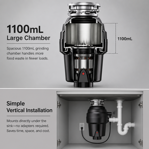 Triturador de Residuos Alimenticios Multipotencia 1/2HP 550W, Triturador de Basura de Cocina 375W 750W Opcional, Acero Inoxidable, Uso Doméstico - Product Image 2