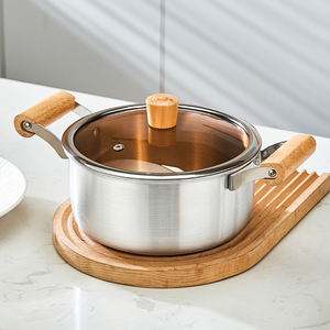 Pure Aluminum Soup <b>Pot</b> with Glass Cover Heat Resistant Wooden Handle Gas & Induction Ready - Product Image 1