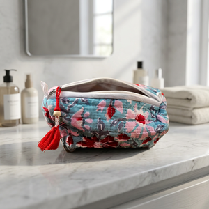 Custom Printed Handmade Cotton Quilted <b>Makeup</b> <b>Bag</b> <b>Large</b> Size with Zipper Closure Fashion Rajasthan Christmas Gift for Her - Product Image 5