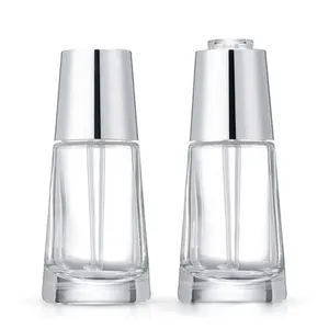 Botella de aceite esencial con forma de pirámide para suero, botón pulsador plano para hombro, 30ml, cuentagotas de vidrio cosmético, nuevo diseño