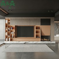 Meuble TV mural moderne en bois SLS, système de cheminée esthétique en bois écologique, centre de divertissement personnalisé pour salon