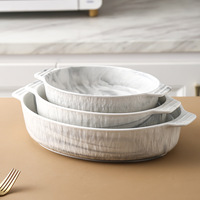 Plat de cuisson rectangulaire en céramique gris marbré avec poignée, design nordique, pour four à micro-ondes