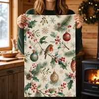 Impression numérique personnalisée, 100% coton, serviette de cuisine peinture à la craie de Noël, lavable en machine, serviette de cuisine de haute qualité