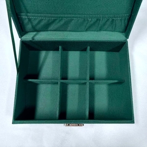 Large Capacity Rings Necklaces Earrings Watches Storage Case <strong>Antique</strong> Double Layer Green Velvet <strong>Jewelry</strong> Organizer <strong>Box</strong> with Lock - Product Image 4