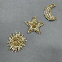 Patch brodé à la main en perles dorées ZSY, étoile, lune, à coudre, pour chapeau, veste, vêtement