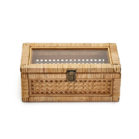 Petit MOQ, panier de rangement en rotin naturel et en verre, écologique, de luxe, de forme rectangulaire, prêt à être expédié, bac de rangement pour la maison