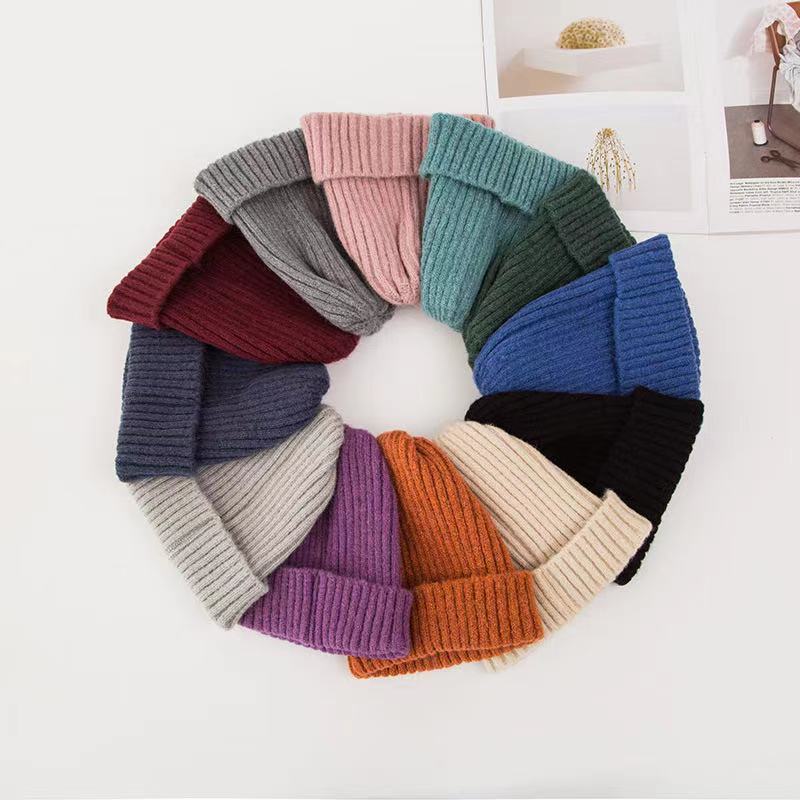 Осенне-зимняя однотонная простая детская утепленная вязаная шапка-свитер