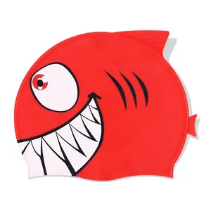 Custom Logo Screen Print Swimming Cap Kid Cartoon Fish Swim Caps Silicone For Kids Different Sizes