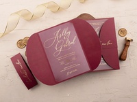 Invitations de Mariage de Luxe Personnalisées, Pliables, en Papier Acrylique Bourgogne et Doré, avec Carte RSVP à Code QR