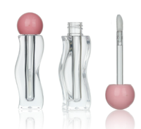 Envase de Brillo Labial de Lujo de 3.4ml con Logotipo Personalizado, Tubo de Aceite Labial con Tapa Esférica Electrochapada, Tubo de Brillo Labial Portátil con Forma Ondulada