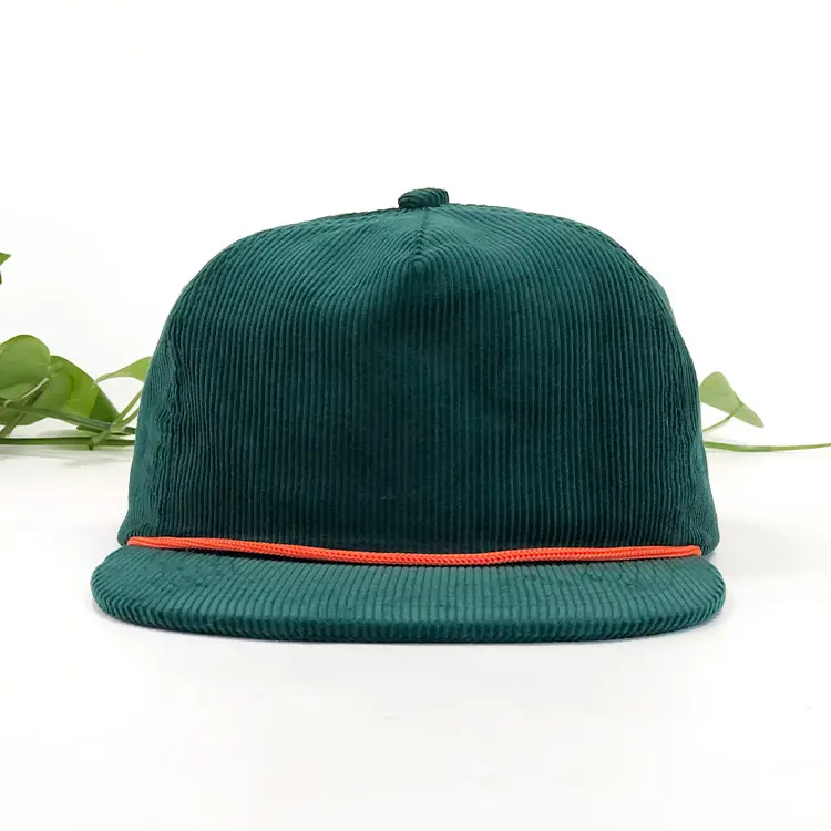Blank 5 Panel Unstructured Hat Flat Brim Corduroy Snapback Cap Plain Custom Your Own Design Hat With String