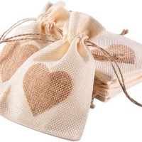 Petite pochette en lin en forme de cœur avec cordon de serrage, sacs d'emballage en lin pour bonbons