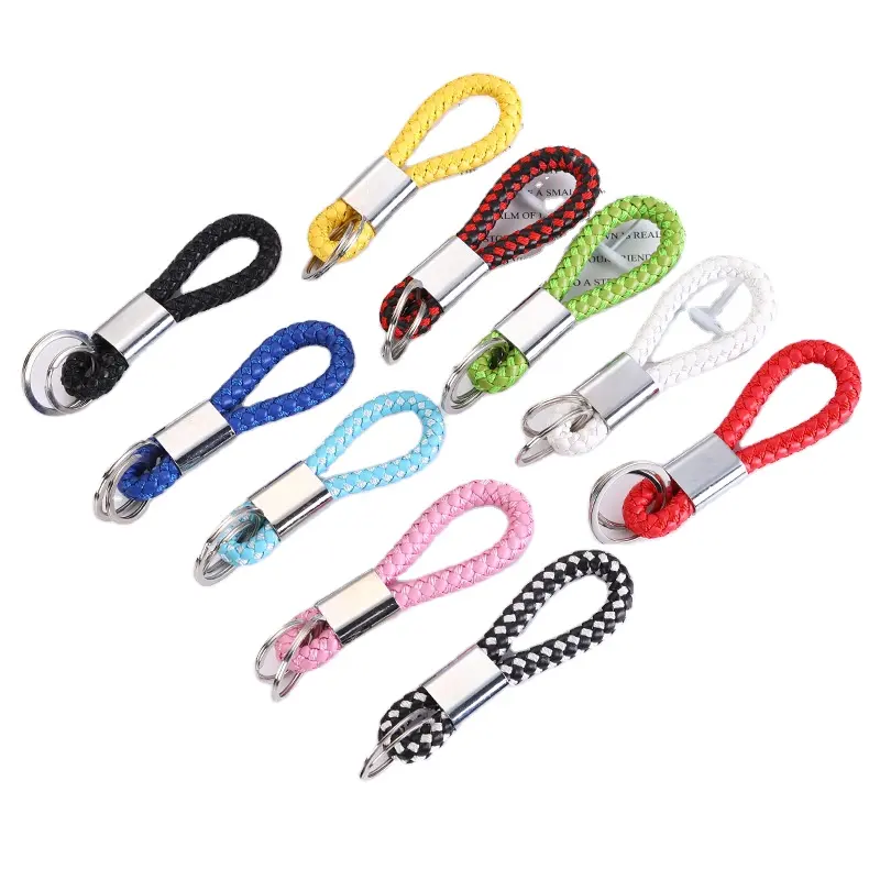 Factory stocking gift custom logo promotion car fancy keychain leather rope preparation keychain and girl bag charm keychain