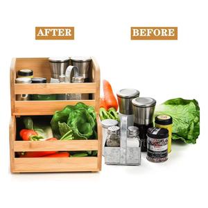 Bamboo Double Layer Stackable Storage Rack Kitchen Organizer For Fruits <b>Vegetables</b> And Spices - Product Image 2