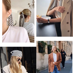 1026E Foulards carrés élégants pour femmes 26,7 pouces, en polyester à carreaux imprimé sur mesure, <span class=keywords><strong>de</strong></span> <span class=keywords><strong>marque</strong></span> <span class=keywords><strong>de</strong></span> luxe, et élastiques à cheveux en <span class=keywords><strong>soie</strong></span> - Product Image 5