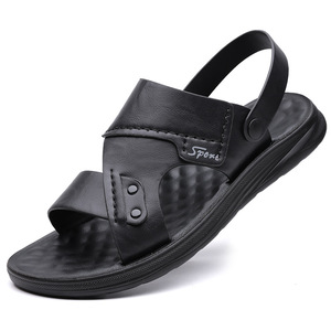 Sandales à semelles épaisses pour hommes, chaussures de plage à semelle souple, pantoufles décontractées en cuir, sandales plates antidérapantes pour jeunes de 18 à 40 ans - Product Image 5