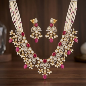 Elegant 925 Silver <b>Ruby</b> Pearl <b>Necklace</b> Set Designer Bridal Jewelry Traditional Ethnic <b>Necklace</b> for Women Wedding Jewelry - Product Image 5