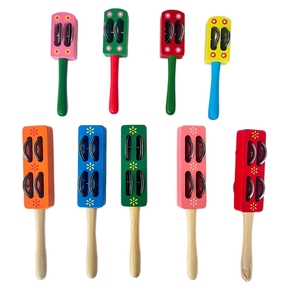 Campana de madera colorida al por mayor, sonajero de haya maciza, instrumento de percusión con cascabeles metálicos - Product Image 1