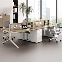Bureau de bureau modulaire contemporain, simple et moderne, pour personnel, double poste quatre places, avec panneau perforé, porte-cartes et chaise de bureau