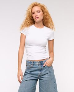 Camiseta Básica de Manga Corta con Cuello Redondo y Corte Ajustado para Mujer, Uso Diario Informal, Top de Algodón Suave - Product Image 2