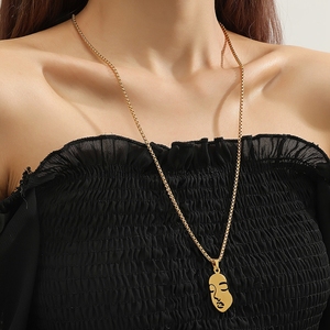 Collar con colgante de cara de <span class=keywords><strong>Picasso</strong></span> abstracta de acero inoxidable para mujer, Gargantilla chapada en oro de 18k estilo Hip Hop, venta al por mayor de fábrica - Product Image 5