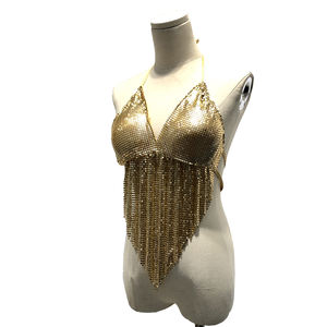 GC074 Sexy Golden <span class=keywords><strong>Sequin</strong></span> Bra Bikini Body Chain Body Jewelry Chainmail tank Top for Party Women - Product Image 1