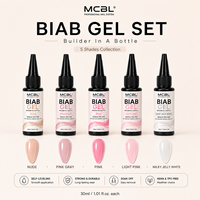 Kit de 5 gels constructeurs BIAB rose nude tendance en bouteille, auto-nivelants, résistants et reconstituables, pour extension d'ongles en salon de manucure