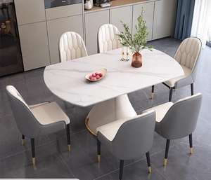 Ensemble rond de table à manger en marbre de luxe, extensible et pliable, 6 places, meubles rectangulaires en métal peu encombrants - Product Image 6