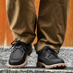 Zapatillas Clásicas de Cuero Cosidas a Mano para Uso Diario, Diseño Cómodo con Punta Redonda y Ancha, Suela Gruesa y Duradera, Zapatos de Moda para Caminar por la Ciudad - Product Image 4