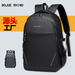 Bojue Rhino Men's <b>Backpack</b> 15 Inch Laptop <b>Large</b> Capacity Business Travel Lightweight Outdoor Solid Color Gray Black - Product Image 1